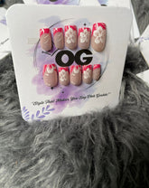 Floral french Cateye , Square shape - Press on Nails |OG