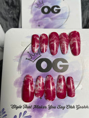 Red Splash, Almond Shape - Press on Nails |OG