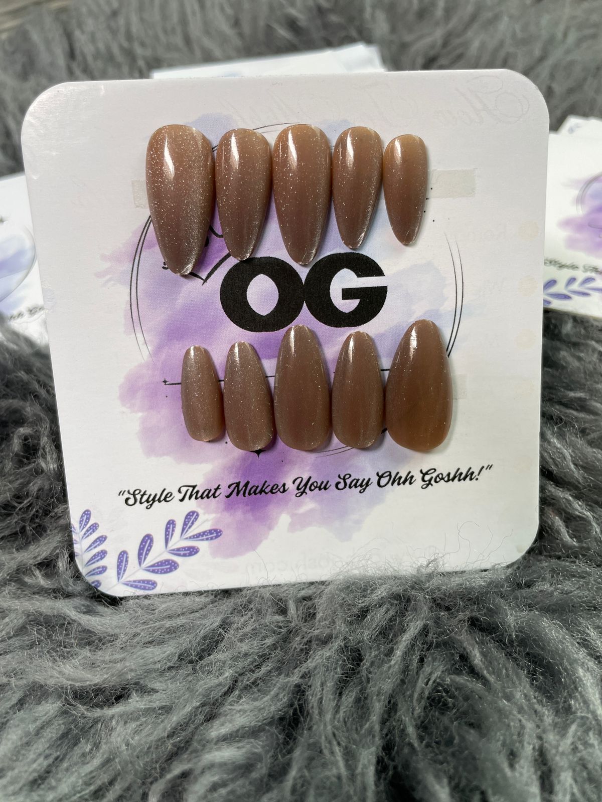 Brown Shimmer Cateye, Almond Shape - Press on Nails |OG