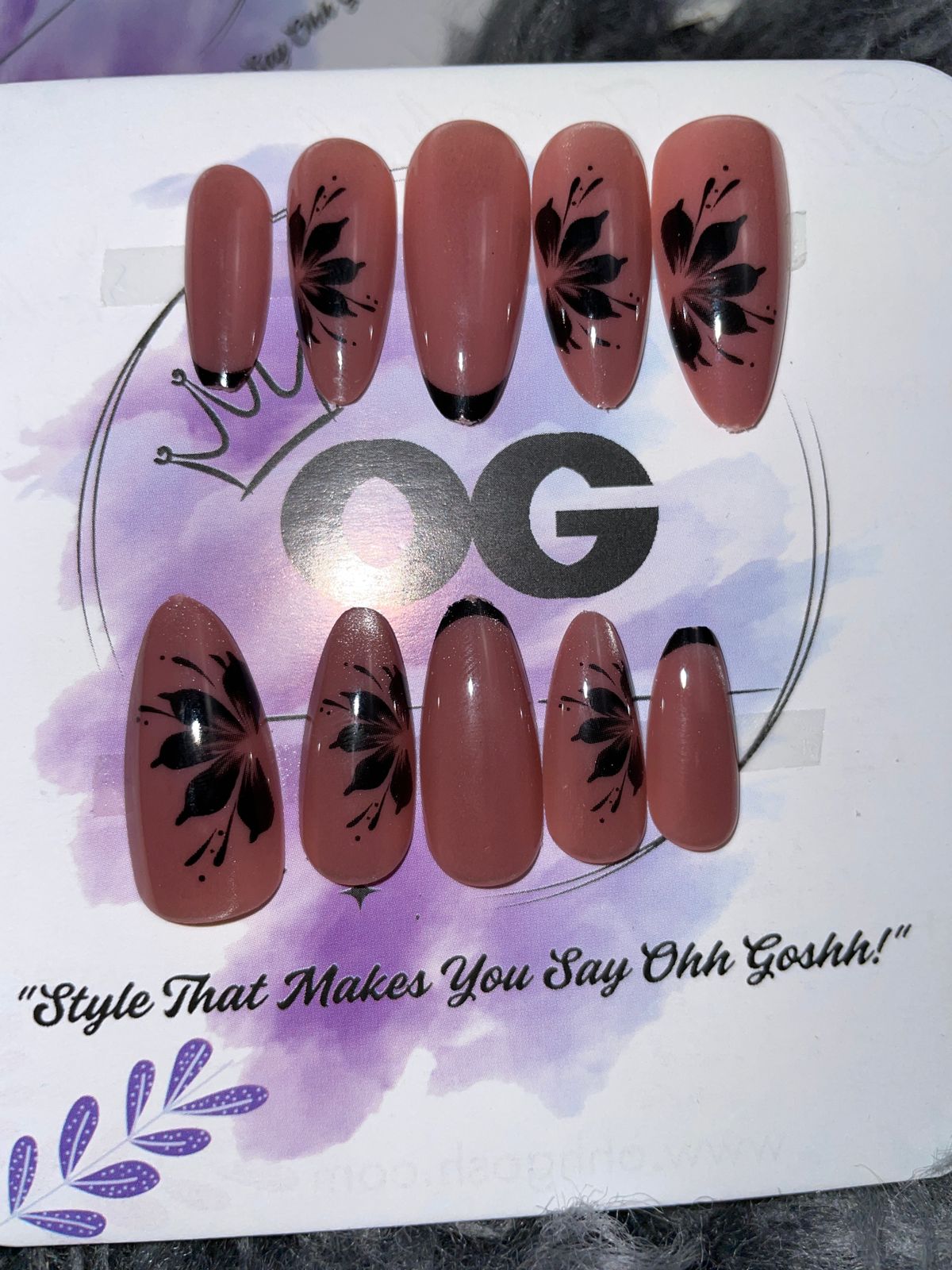 Pink Floral Cat eye, Almond Shape - Press on Nails |OG
