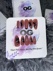 Pink Floral Cat eye, Almond Shape - Press on Nails |OG