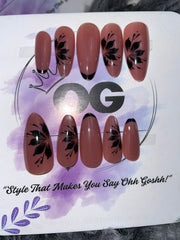 Pink Floral Cat eye, Almond Shape - Press on Nails |OG