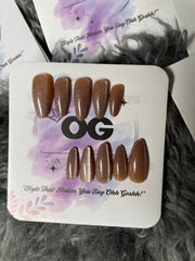 Brown Shimmer Cateye, Almond Shape - Press on Nails |OG